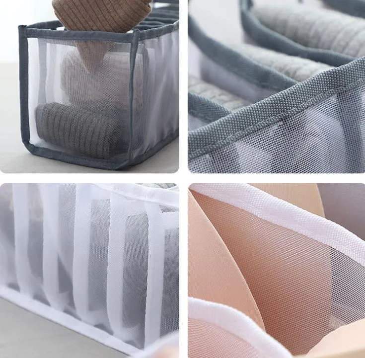 Foldable Storage Boxes Underwear Bra Panty Socks Organizer Stored Box Drawer Closet Scarves Organizers Nylon Mesh Divider Bags SN3171