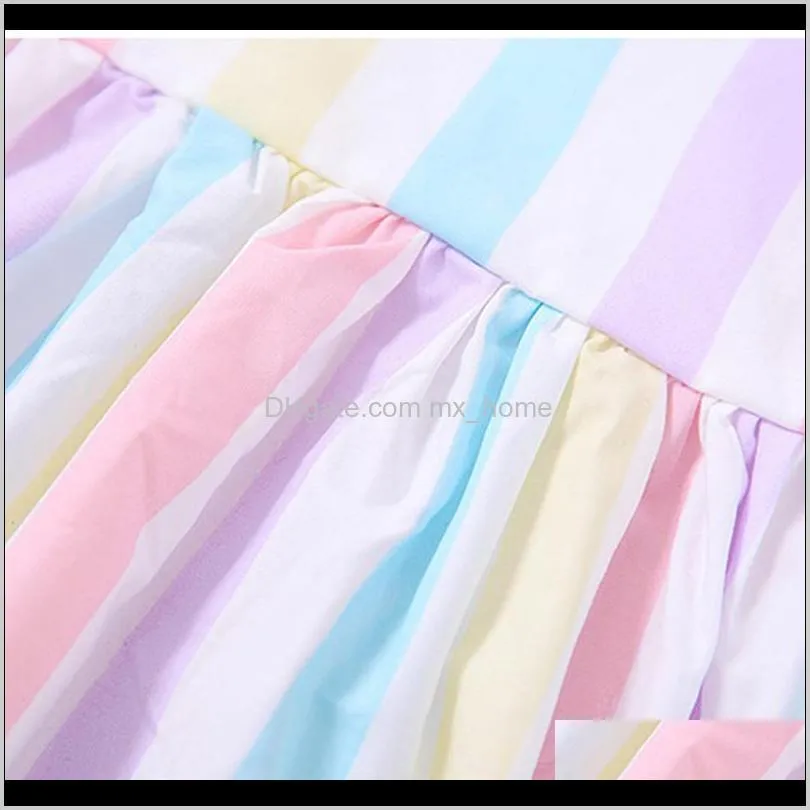 girls rainbow dress stripes sweet princess dresses sleeveless cotton pleated round neck summer baby girls skirt 9m-4t