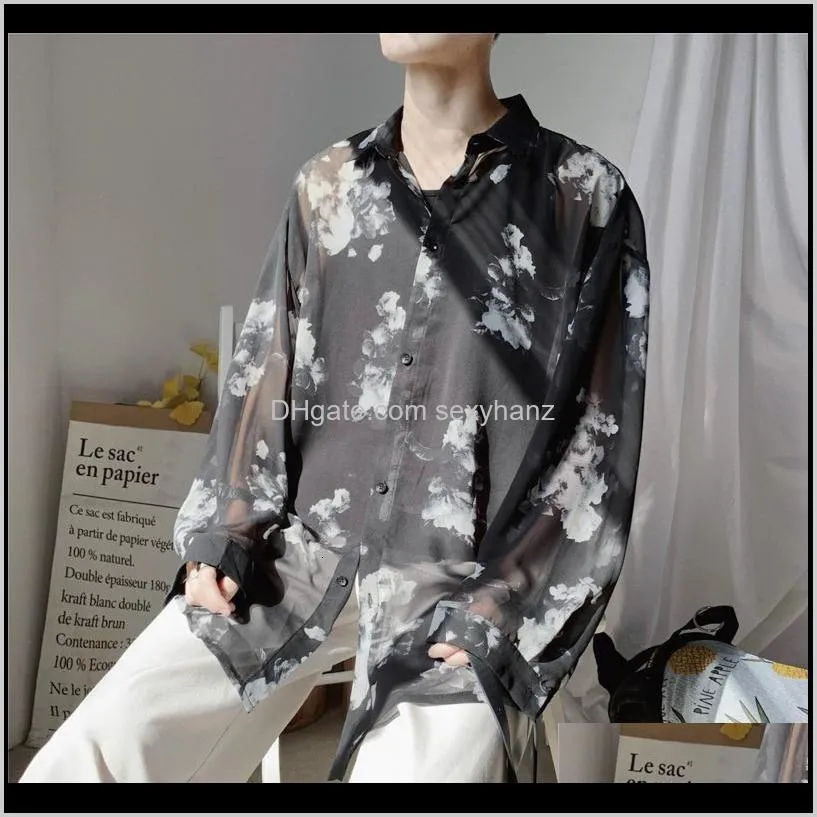 autumn new flower shirt men fashion printed casual shirt men wild hawaiian man streetwear loose long-sleeved shirts male1