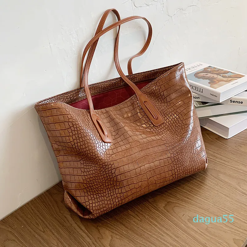 Fashion Stone Pattern Large Capacity Tote Shoulder Bags for Women 2020 Vintage Alligator Women's Bag Handbag Purse New Q1206