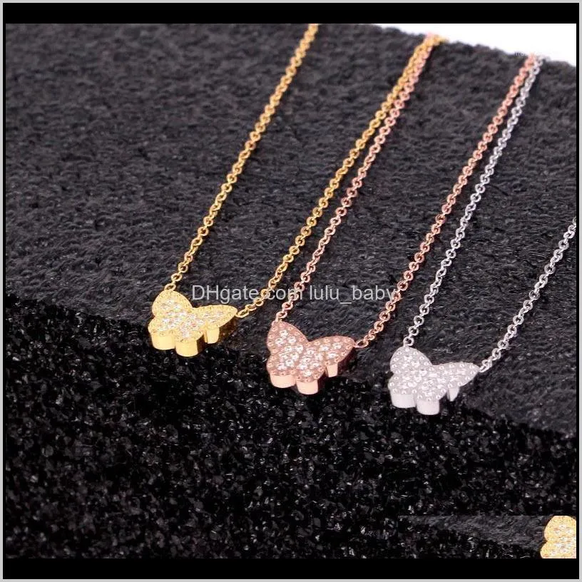 Colliers Pendentifs Bijoux Drop Delivery 2021 Mode En Acier Inoxydable Amour Cristal Mignon Papillon Insecte Pendentif Collier Or Rose Couleur W