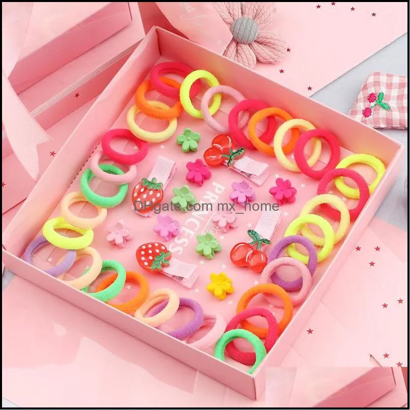 Hair Accessories Cute Colorful Candy Solid Elastic Band Cartoon Flower Rainbow Strawberry Cherry Small Girls Set