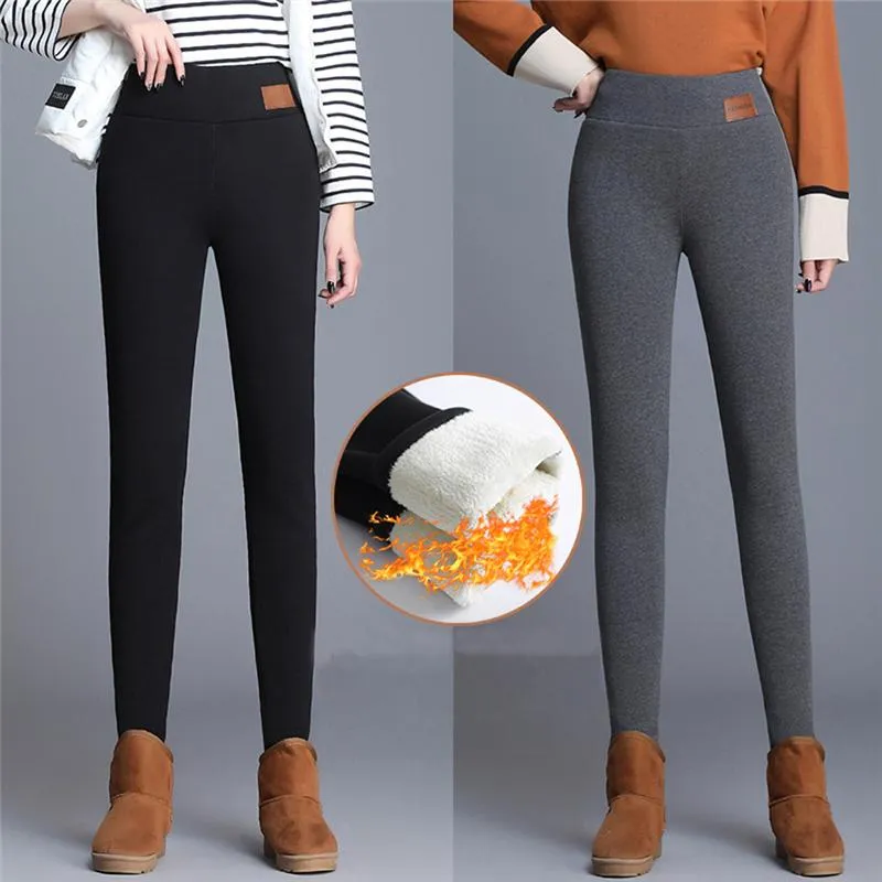 Damskie spodnie Capris Legginsy Jesień i zima 2021 Velvet Slim-Fit Oversize Ciepłe Duży Czarny Szary