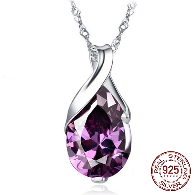 Прекрасные ювелирные изделия 925 стерлингового серебра натуральный фиолетовый каменные кулон ожерелье мода стеллистый кристалл капля женщин D-017