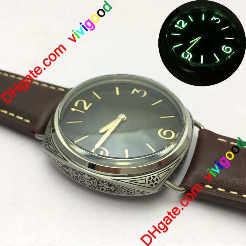 Top engrave Limited Edition Men's Watch Pam hand-winding Mechanical brown Leather Strap Watch 47mm Stainless Steel Men's