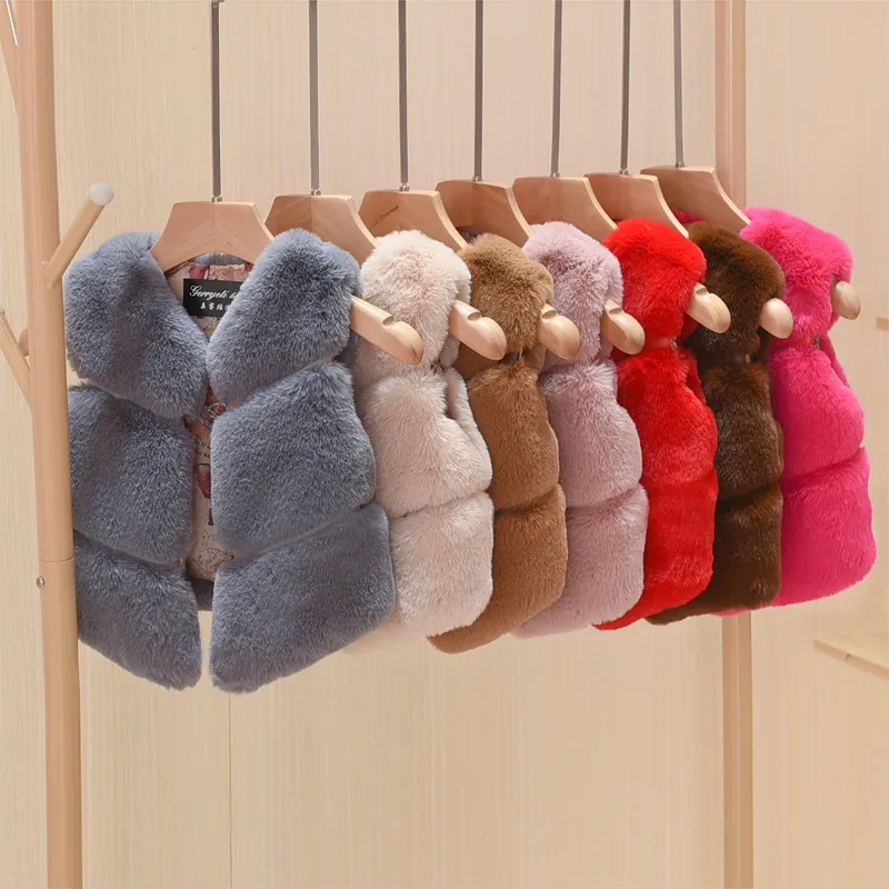 Cute Gruba Dziewczynka Futro Płaszcz Solid Faux Fur Kurtka Płaszcz Dla Dzieci Dzieci Dzieci Zimowe Grube Ciepłe Odzież Odzież 1725 B3