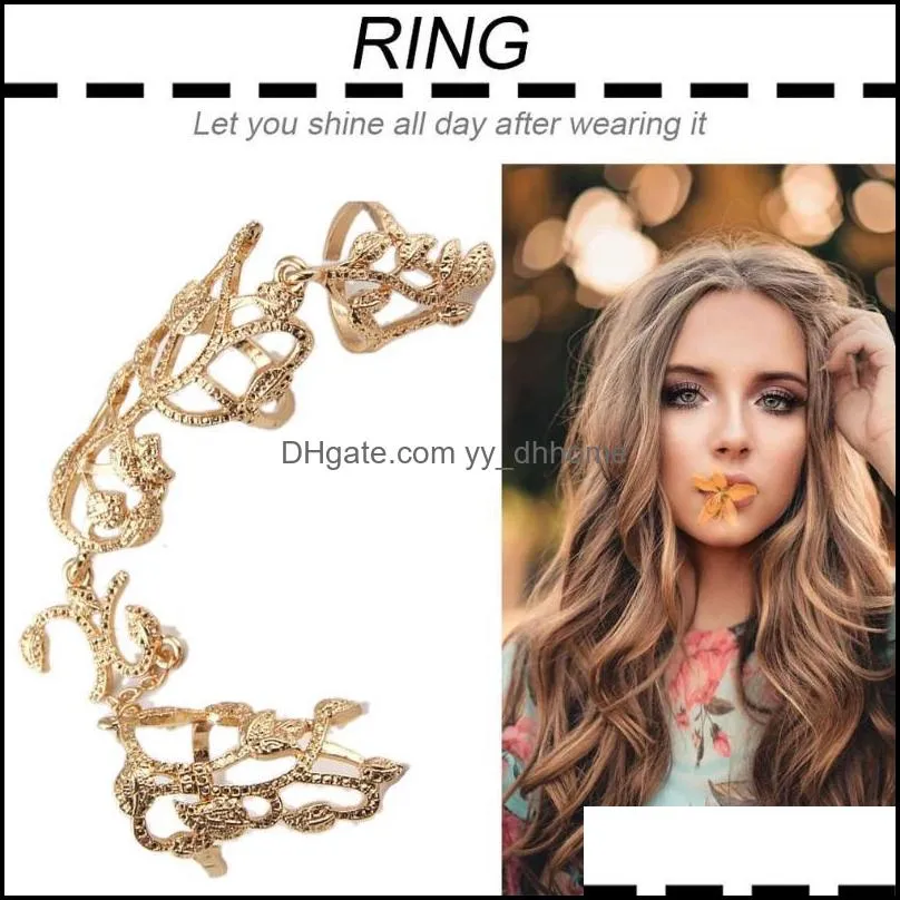 Cluster Rings Elegant Leaves Flower Design Multiple Finger Stack Knuckle Band Crystal Set Womens Fashion Jewelry Gift