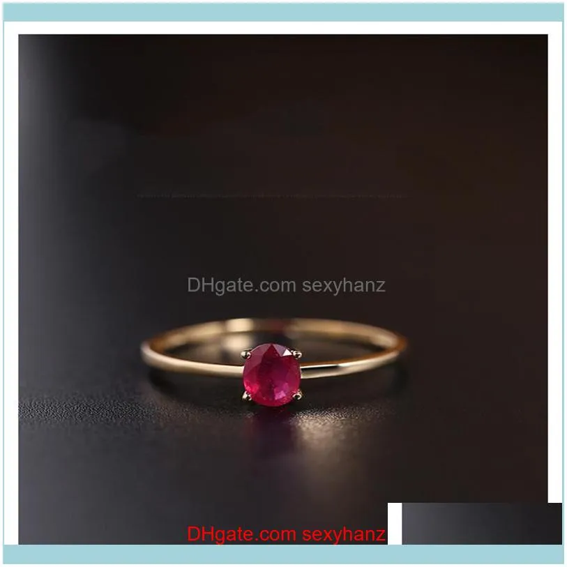Faceted Ruby Ring Female Genuine Yellow 18K Gold Simple Prong Setting Gift Custom Cluster Rings