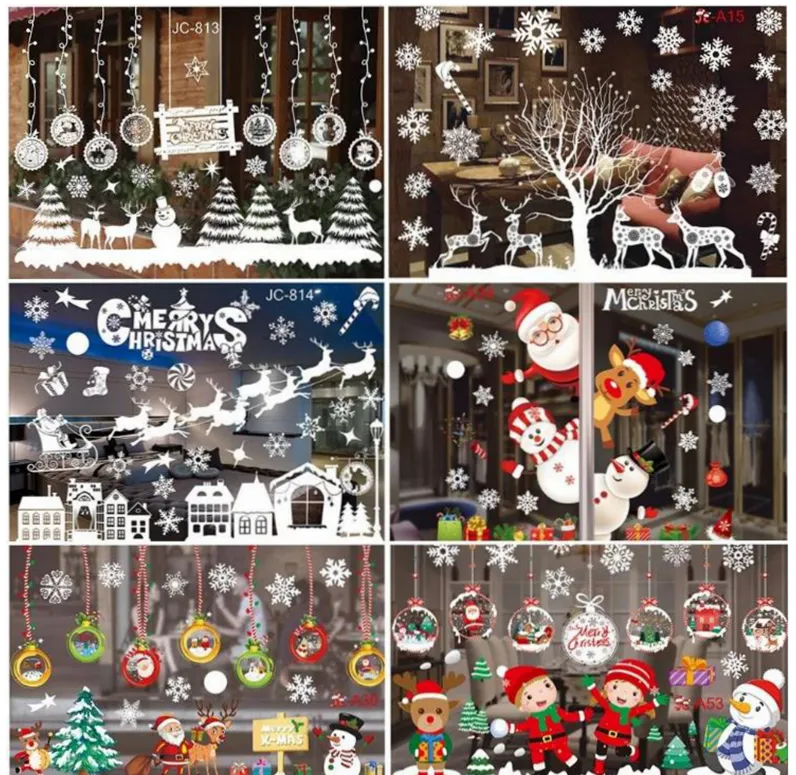 Adesivi per finestre di Natale Decorazioni di buon Natale Decalcomanie da muro per la camera dei bambini Forniture per feste festive 26 disegni Opzionali BT6697