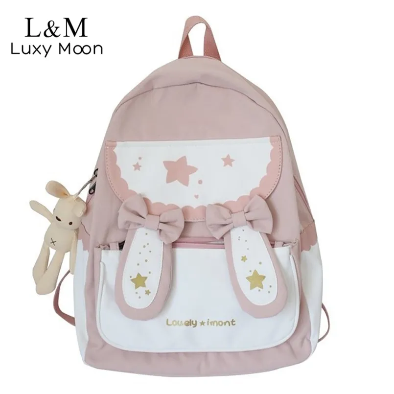 Lolita coelho mochila bonito arco orelhas saco de escola adolescente meninas doces mochilas estudantes crianças harajuku crianças mochila xa885h 210809