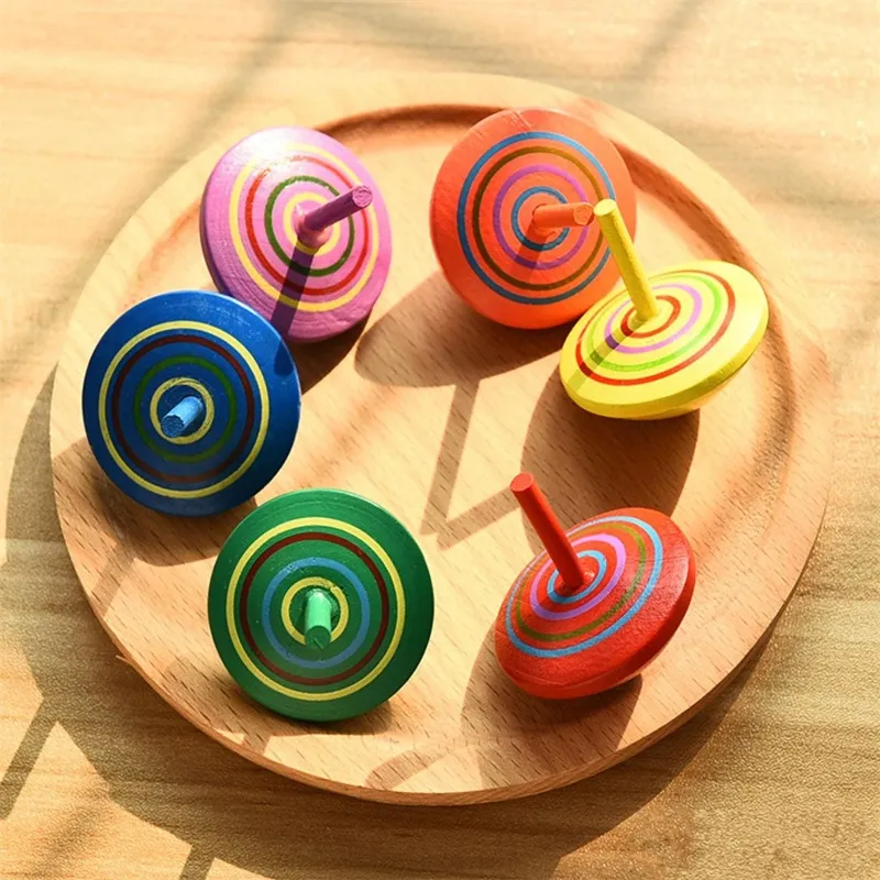 Rainbow Wooden Wooden Spinning Top Toy Toy Classic Multicolor Mini