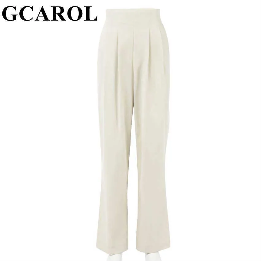 GCAROL 2021 Women High Elastic Waist Suit Pants Pipe Pleated Straight-leg Full Length Office Work Trousers Multi-Occasion Q0801