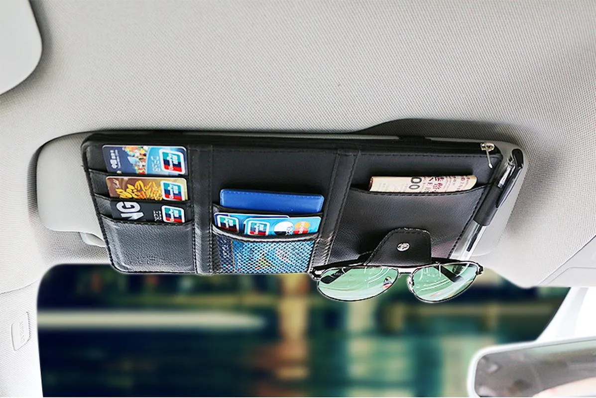 Car Organizer Sun Visor, Card Holder, Business Card, Glasses Zipper