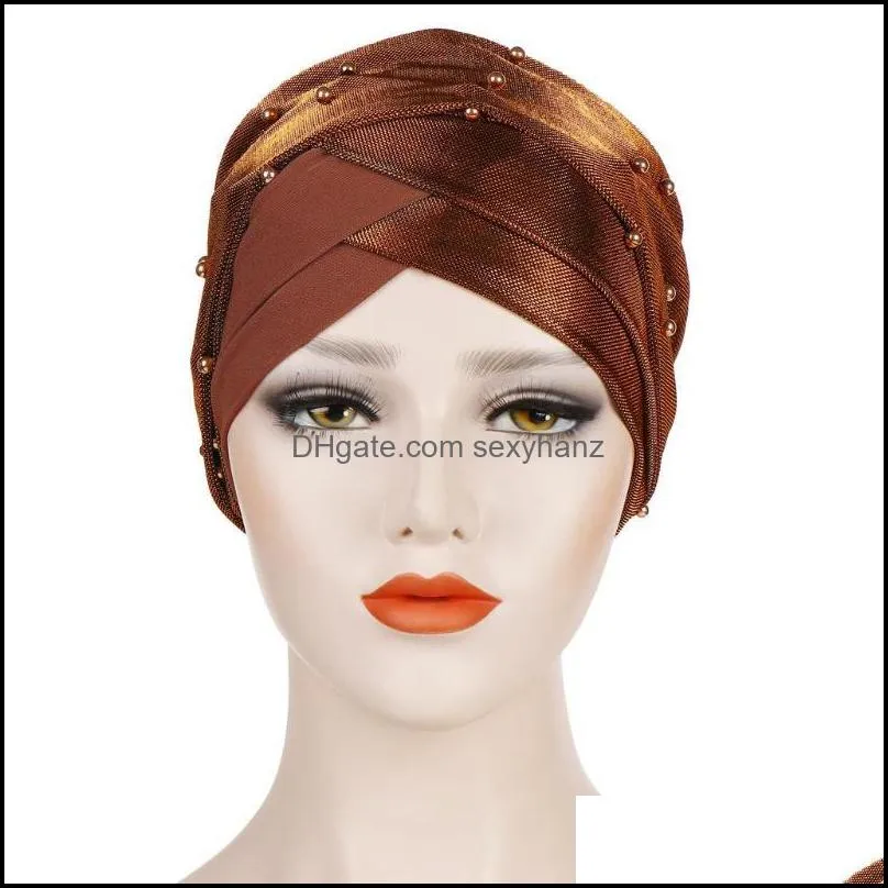 Ethnic Clothing Muslim Women Hijab Elastic Turban Hat Chemo Beaded Cap Hair Head Scarf Wrap Cover Headscarf Islamic Bandanas Headwear