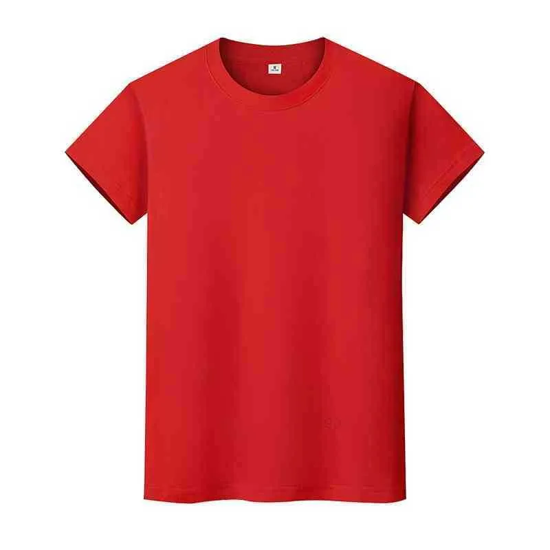 Mannen en vrouwen ronde hals effen kleur t-shirt zomer katoenen bottoming short-mouwen halfmouwen NUF3XI