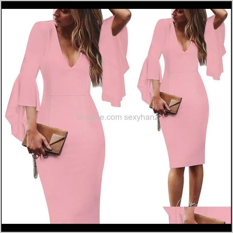 sexy v neck cocktail dresses 2018 short party gowns long sleeves knee-length robe cocktail courte casual ruffles bodycon dress y4tu#