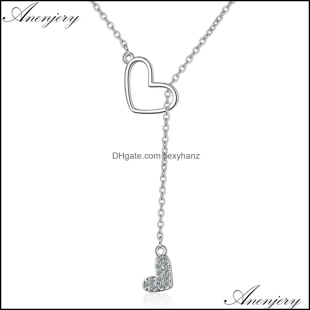 925 Sterling Silver Zircon Double Love Heart Adjustable Short Sweater Chain Necklace For Women Necklace S-N323