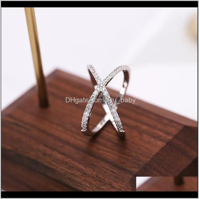 european minimalist style micro-inlaid zircon cross-line hollow lucky ring jewelry temperament women brand luxury high-quality niche