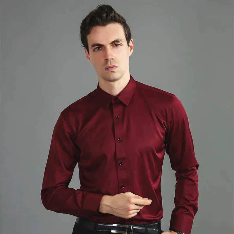 Camisa de homens formais manga longa elástico sólido designer casual camisas stretch sólido sólido fit câmaras sociais blusa masculina roxo 210609