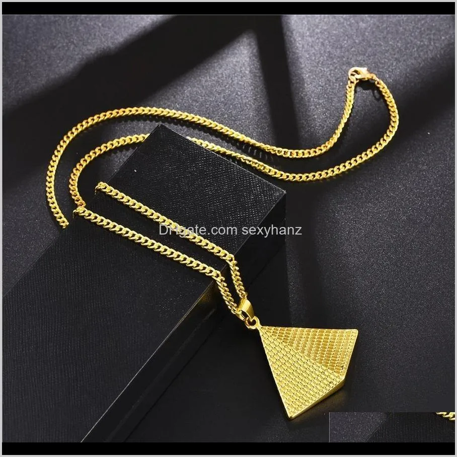 unique design mens hip hop jewelry triangle pyramid pendant necklace fashion 60cm long chains personality punk necklaces for men gift