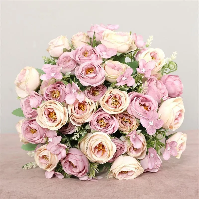 Dekorative Blumen Kränze 1 Bouquet Tee Rose Künstliche Rosa Seide Gefälschte Blume Home Hochzeit Dekoration Brautjungfern Aceessories