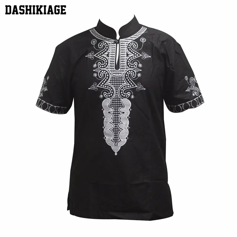 Dashikiage Afrikaanse 4 kleuren katoen Dashiki Geborduurd Traditioneel Shirt Unisex Nigeriaanse Native Ankara Top 210409