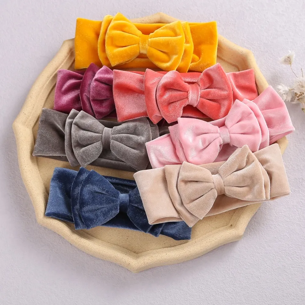 24pc/lot New Velvet Baby Headband Turban Double Layer Bows Baby Girl Headband For Newborn Bow Hair Band Children Kid Head Wraps