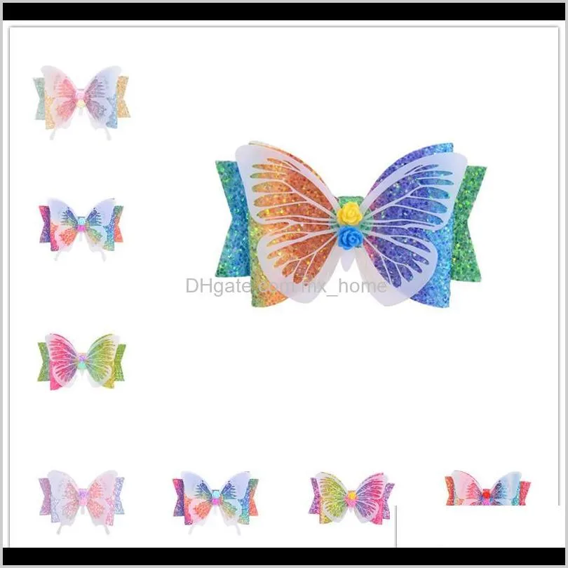 3.5inch girls glitter bow butterfly hair clip hairpins gradient rainbow color hair pins accessories kids headwear for party beach