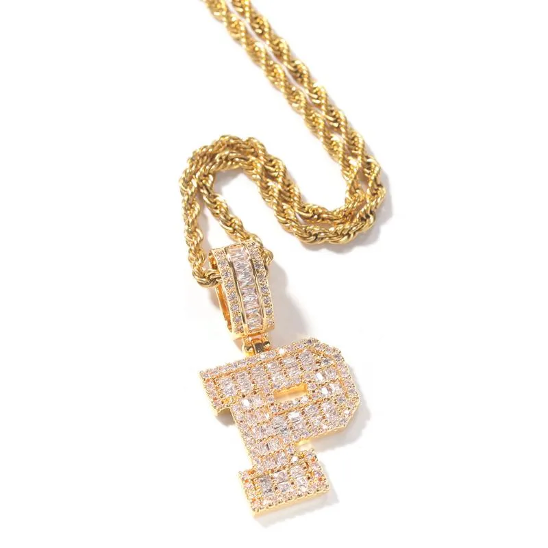 Colares Pingente Colar Com Letra Collar Baguette Letter Colar Collier Lettre Cadeia de Tênis CZ Intial Encantos Punk Hip Hop Jóias