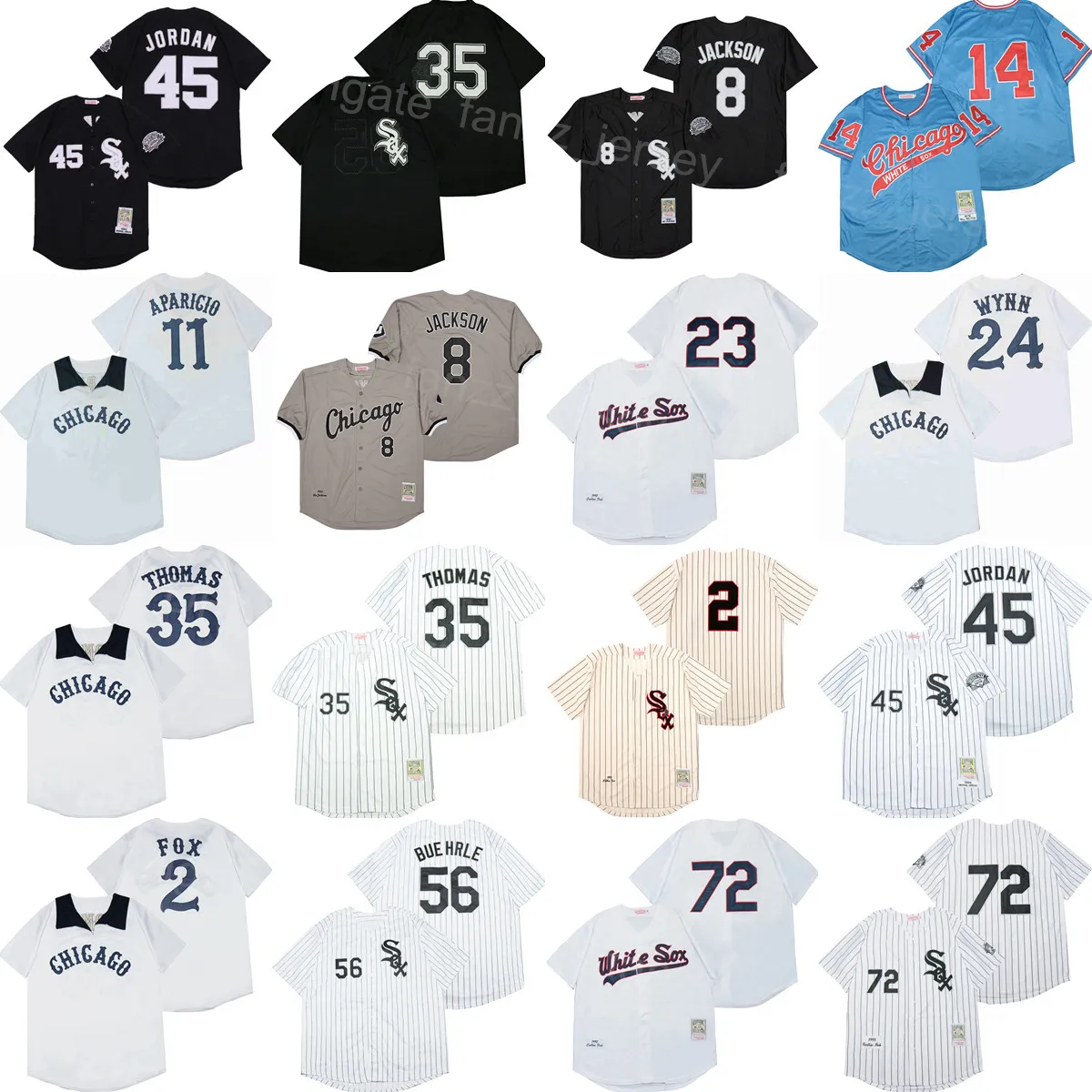 1959 1969 1972 1990 Retro Baseball 72 Maillot Carlton Fisk 35 Frank Thomas 56 Mark Buehrle 8 Bo Jackson 14 Paul Konerko 2 Nellie Fox 11 Luis Aparicio 24 Early Wynn Vintage