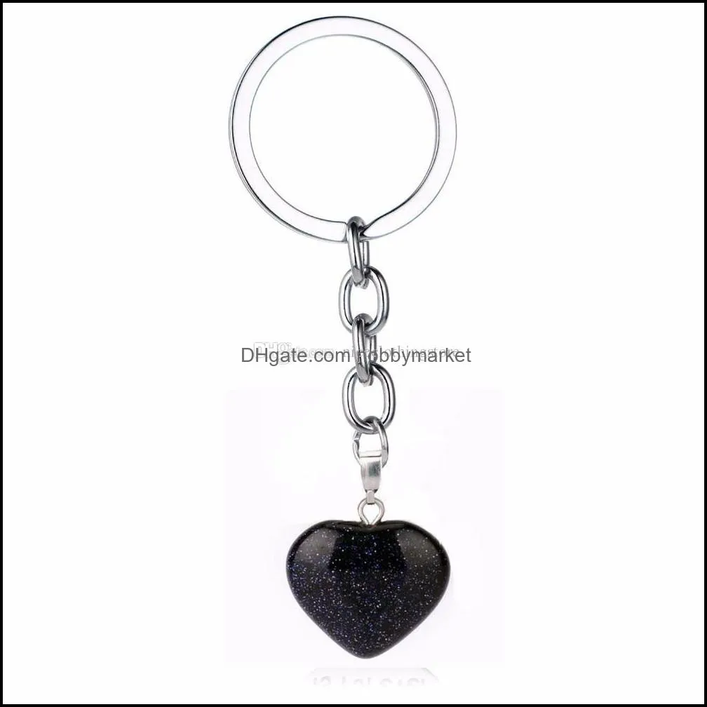 Rose Pink Natural Heart Stone Keychain Turquoise Crystal Quartz Healing Stone Chakra Heart Key Chain Ring Keyring Jewelry Gift