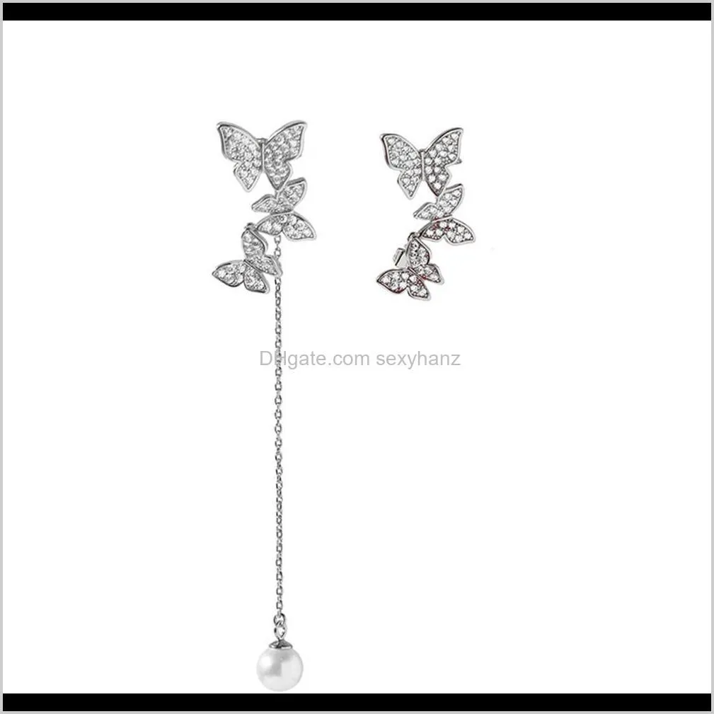 2021 beautiful four leaf clover butterfly tassel dangle long earrings with diamonds 18k gold s925 silver for van women&girls wedding valentine`s day jewelry