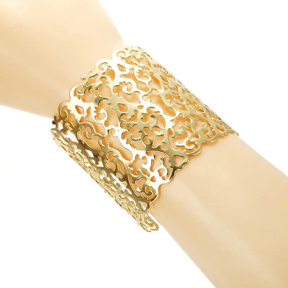 Bracelet à manchette large de mode creux et bracelet en métal ouvert bracelet pour femmes Q0719