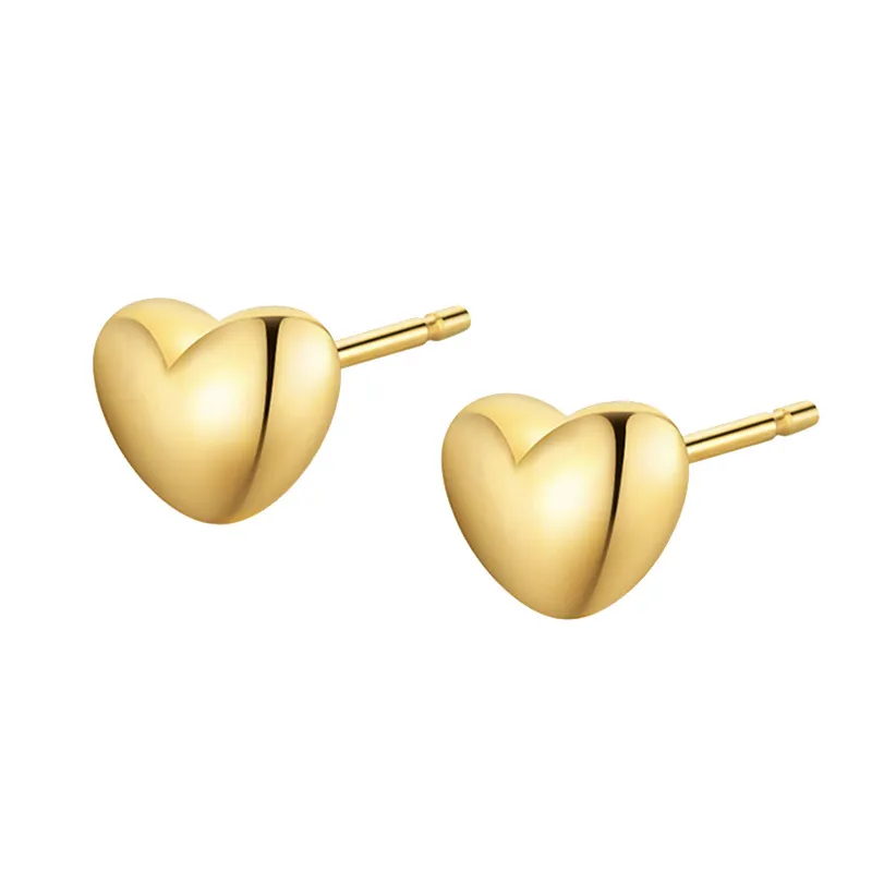 NYMPH Authentic 18K Yellow Gold Stud Earrings Simple Heart Classic Engagement Gift 2020 Pure AU750 for Women Fine Jewelry E514