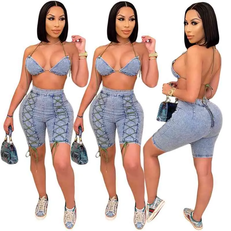 Set Di Jeans Sexy In Due Pezzi Abiti Da Club Le Donne Abbigliamento Da Festival Summer Co Ord Pantaloncini Di Jeans Con Lacci Set Di 2 Pezzi Coordinati X0428 1 737 DHgate