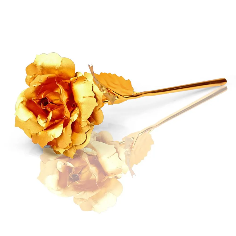 24K Gold Rose Flower 25 * 8cm Foglio placcato Matrimonio Fiori decorativi Decorazione dorata Flores Artificiales Para Decor Regali di San Valentino