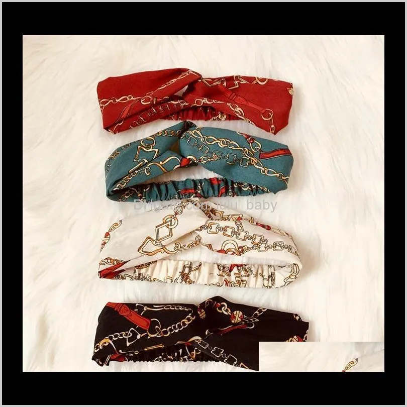 Headbands Jewelry Drop Delivery 2021 Designer Cross Headband For Women Fashion Elastic Chain Printed Chiffon Hair Bands Girl Turban Head Wrap