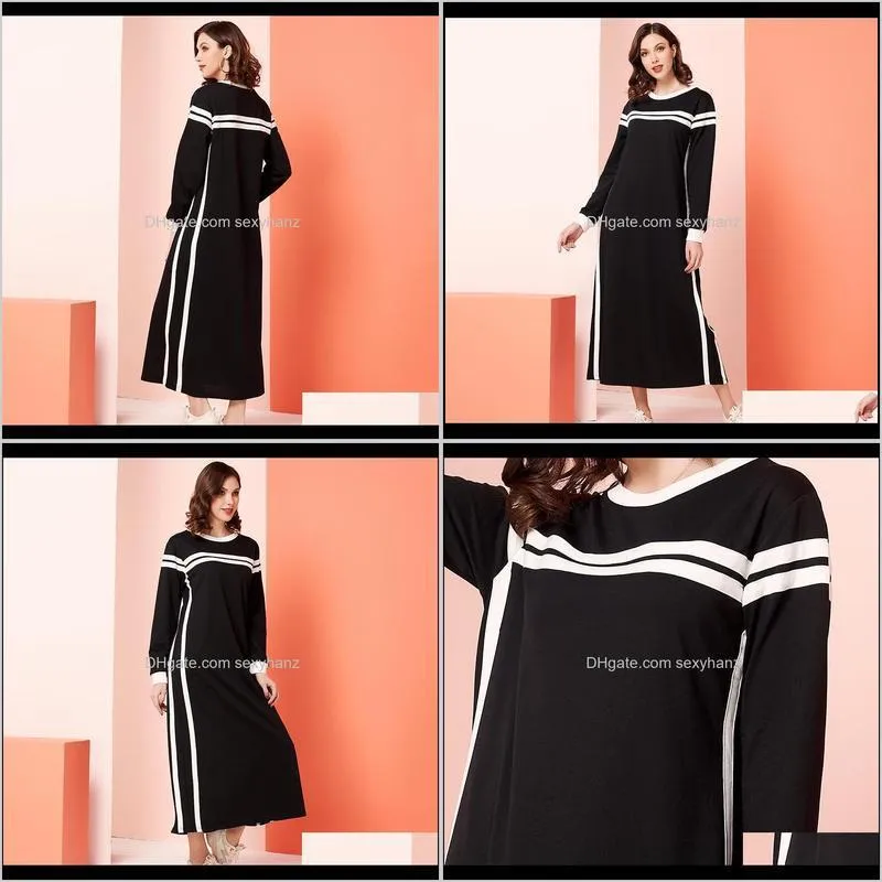 womens casual dress black white patchwork plus striped o neck long sleeve maxi dresses