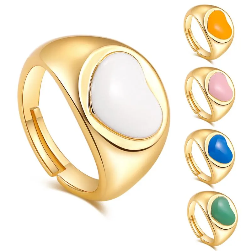 Anneaux de mariage mode couleur bonbon métal émail coeur réglable ouvert pour les femmes Y2K amour anneau épais bijoux en gros