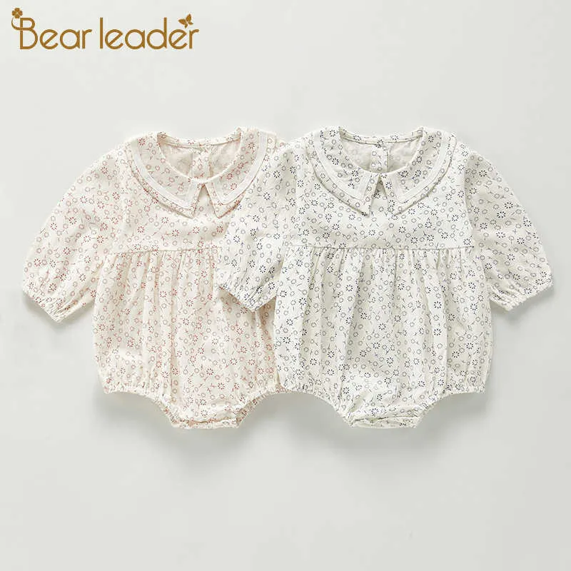 Bärenführer geborenes Baby Blumen Strampler Mode Langarm Jumpsuits Säuglingsmädchen Blumendruck Kleidung Frühling Kleinkind Kleidung 210708