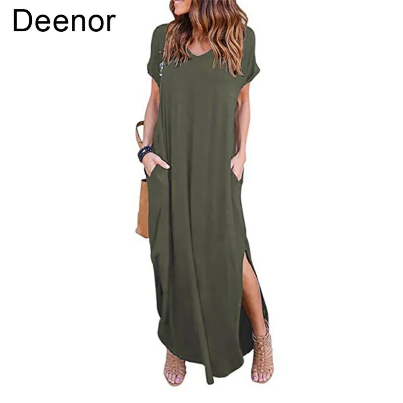 Grande taille 5XL Sexy femmes robe d'été solide décontracté à manches courtes Maxi pour longue dame es 220117