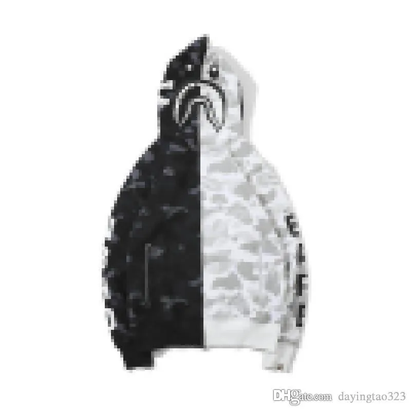 A Bathing Ape Shark Head Skeleton Newull Zip Giacca con cappuccio Camo Nero Bianco Taglia M F