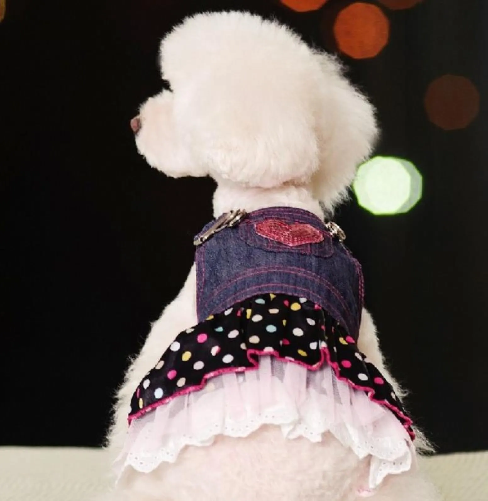 Lovely Casual Sweet Cute Canine Dog Denim Jean Dress Clothes Heart Print Pets Puppy Skirt Apparel Clothing Dog Supplies
