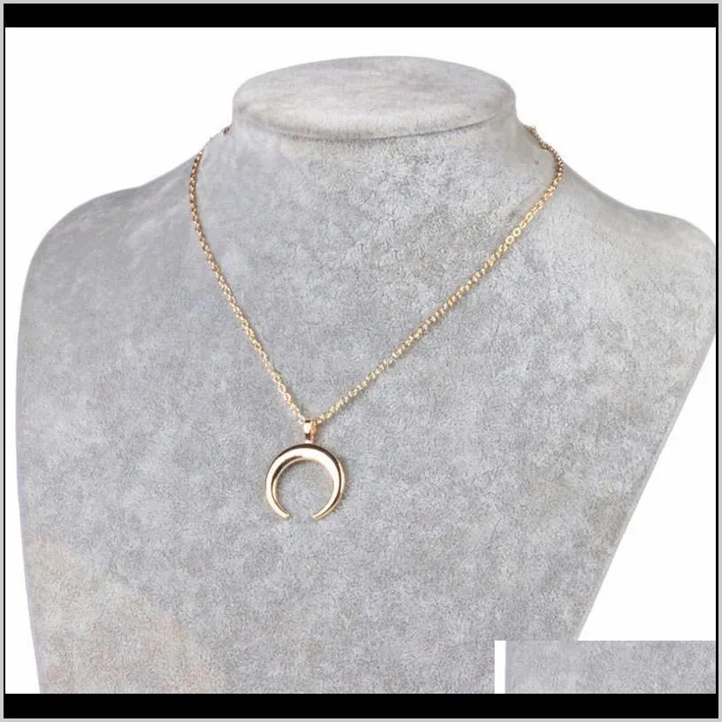 two layers necklace metal bead charm chain choker moon ox horn pendant silver gold color plated for women girls sexy gift