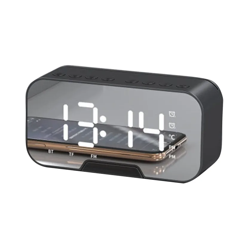 Haut-parleurs portables Bluetooth sans fil réveil alarme affichage numérique horloge intérieure deux haut-parleurs de subwoofer externes de 40 mm pour téléphone portable ordinateur radio FM carte TF