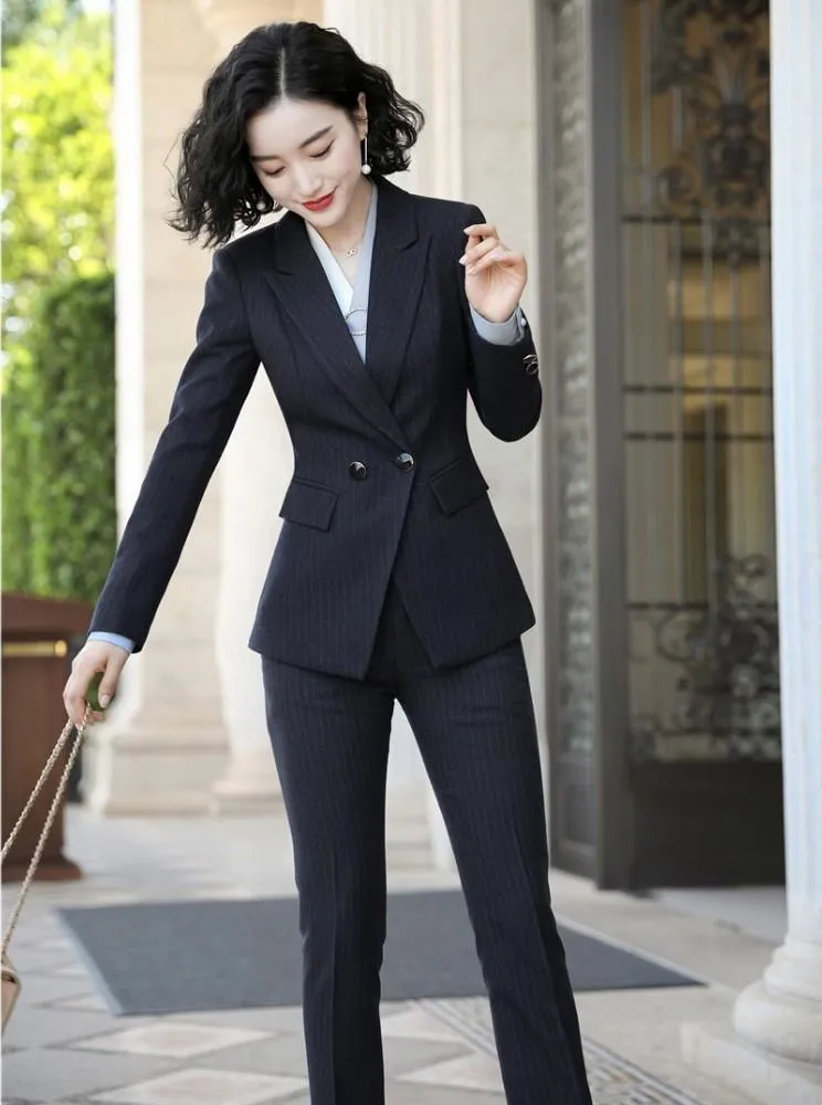 Costumes d'affaires pour femmes rayées de haute qualité avec pantalon et blazer manteau professionnel dames bureau vêtements de travail blazers femmes deux