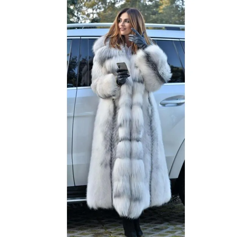 Winterf Fashion Long Grey Fur Coat & Faux Coat X Long Plus Size