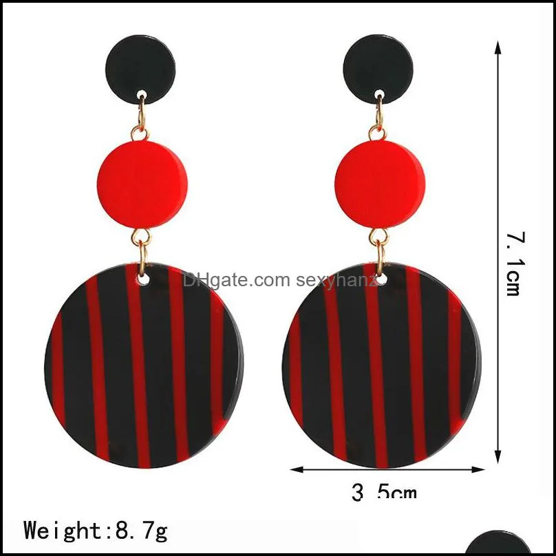 Trendy simple Round Black White fringe Drop Earrings For Women Long Acrylic stripe Tassel statement Dangle Earrings Fashion Jewelry