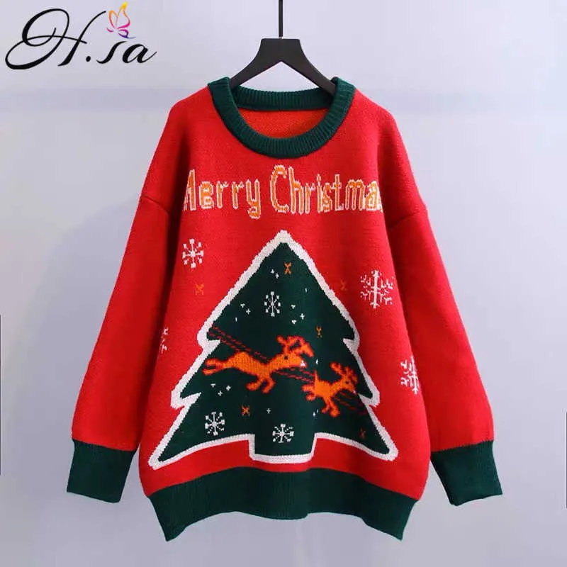 H.Sa Kobiety Zimowe Odzież Christmas Swetry Jeleń Wesołych Świąt Boże Narodzenie Kawaii Sweter Drewni Zboże Długie Brzydkie Swetry Europejski 210716