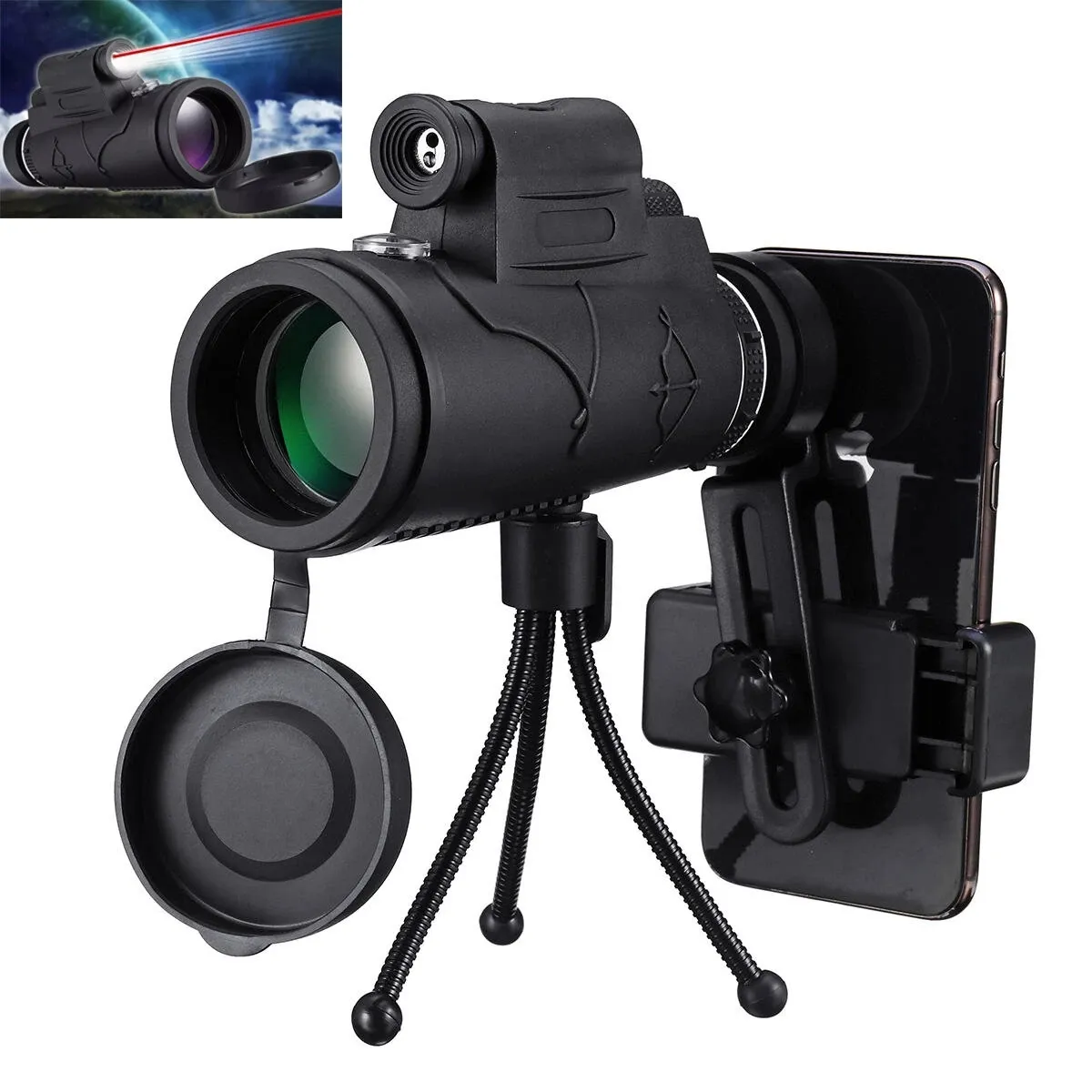 Ipree® MLS-L1 40x60 Monocular HD Optic Bak4 Niski Night Vision Teleskop LED Latarka Laserowa z uchwytem na telefon statywu